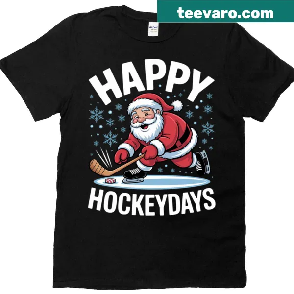 Funny t-shirt depicting Santa playing ice hockey