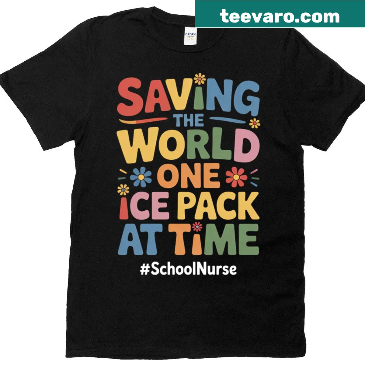 T-shirt with text 'Saving The World One Ice Pack At Time' for school nurses — on a men's t-shirt