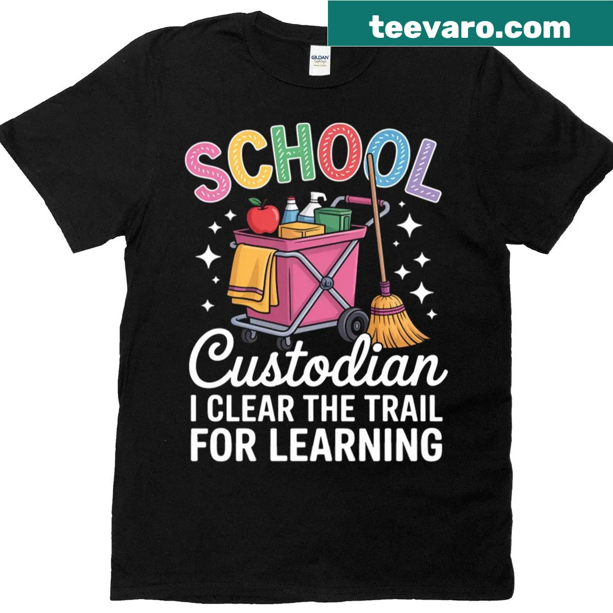 Custodian T-shirt with 'I Clean The Trail For Learning' printed in bold text — on a men's t-shirt