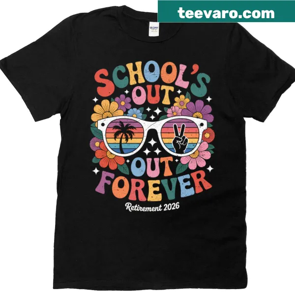 Retro-style t-shirt celebrating teacher retirement in 2026
