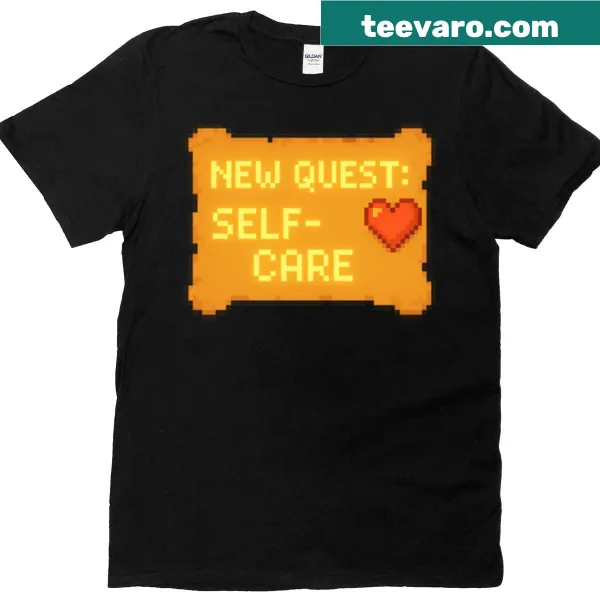 Oversized t-shirt with pixel art design promoting self-care