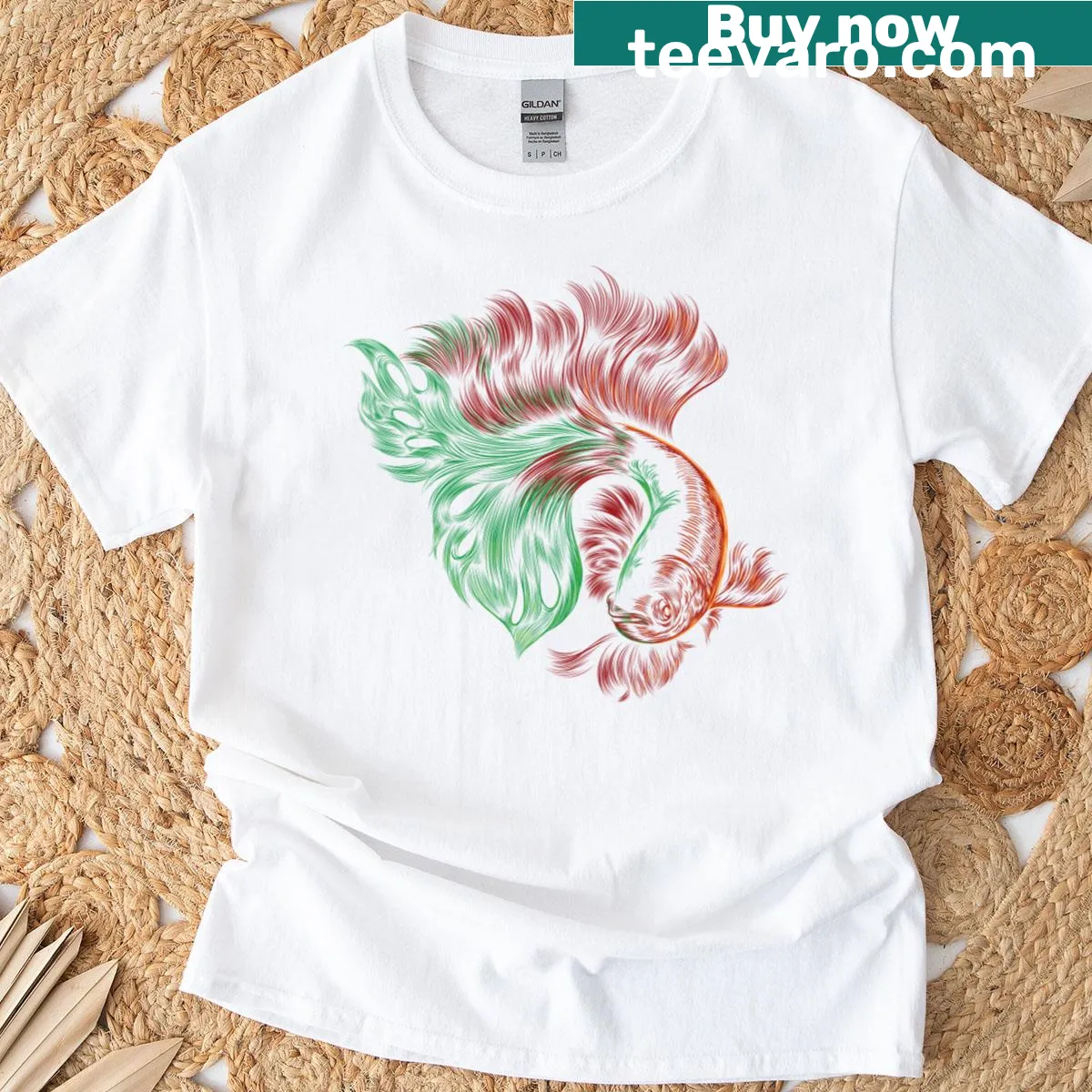 Illustration of a Siamese fighting fish on T-shirt — on a men's t-shirt