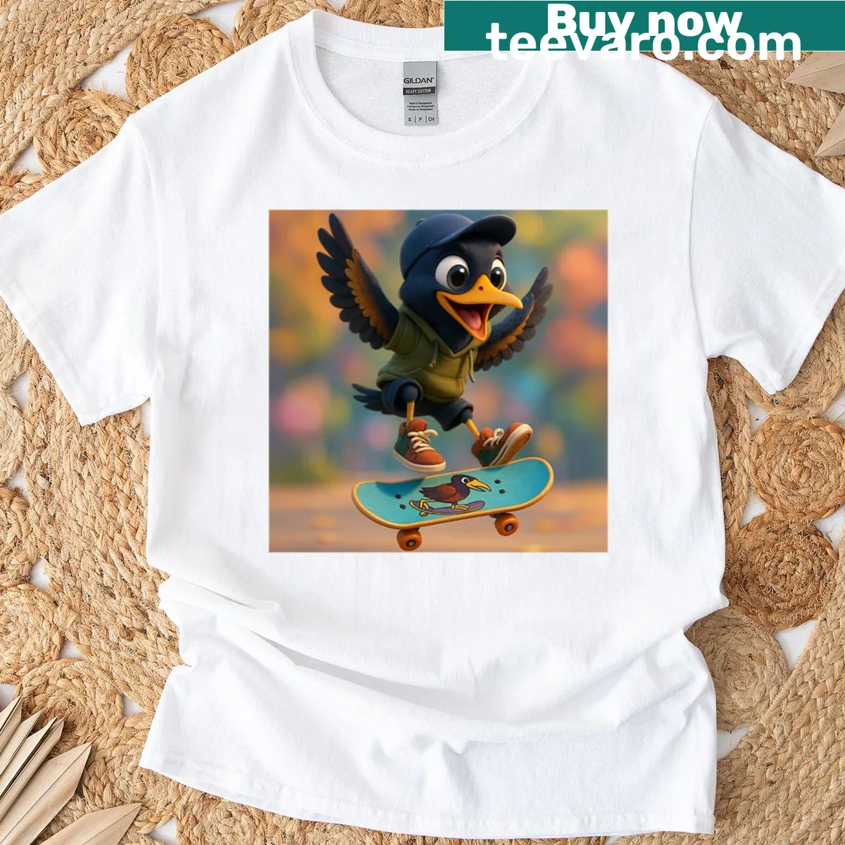 Oversized t-shirt with a cartoon design of a Bronze-winged Jacana — on a men's t-shirt