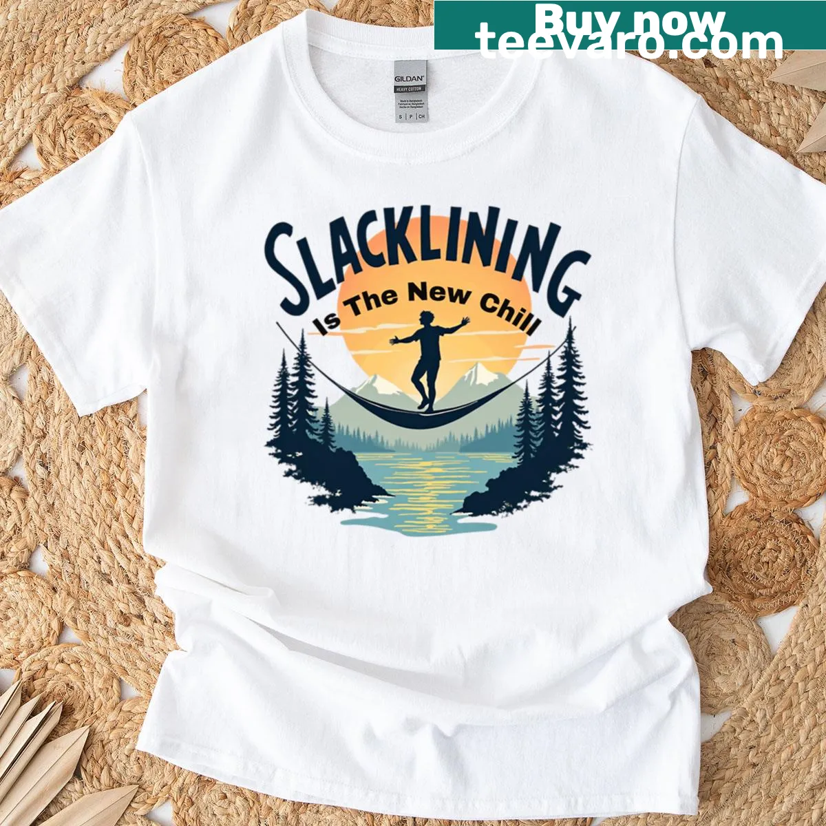 Slacklining is the new chill text graphic t-shirt — on a men's t-shirt