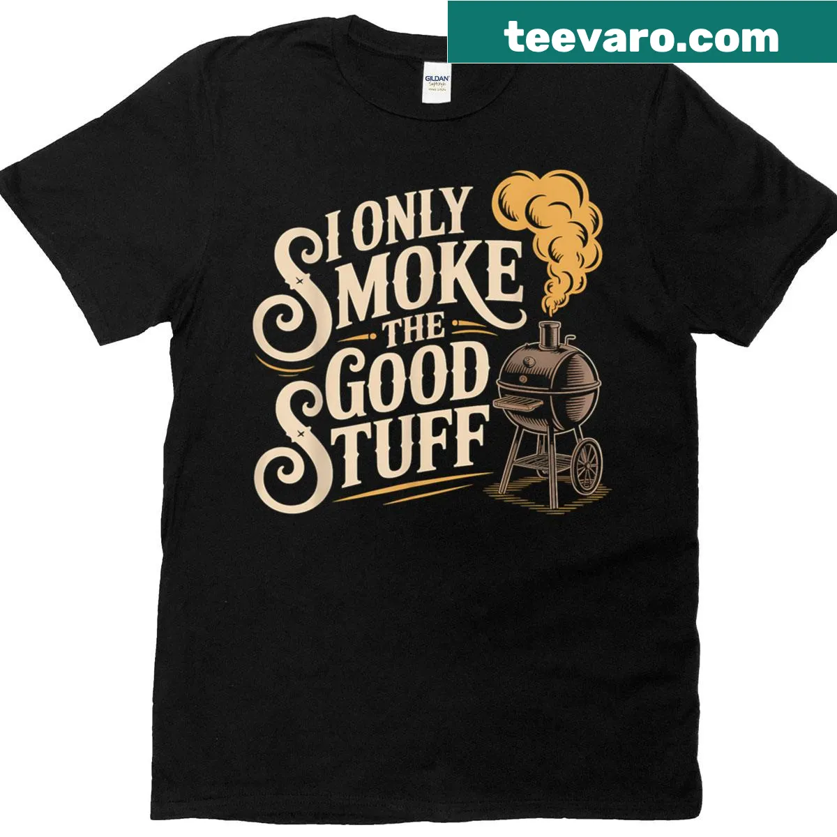 Funny BBQ pitmaster graphic t-shirt — on a men's t-shirt