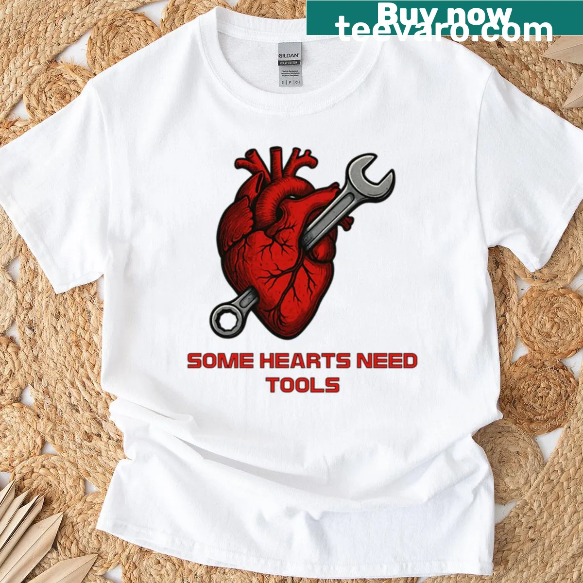 Some hearts need tools graphic t-shirt — on a men's t-shirt