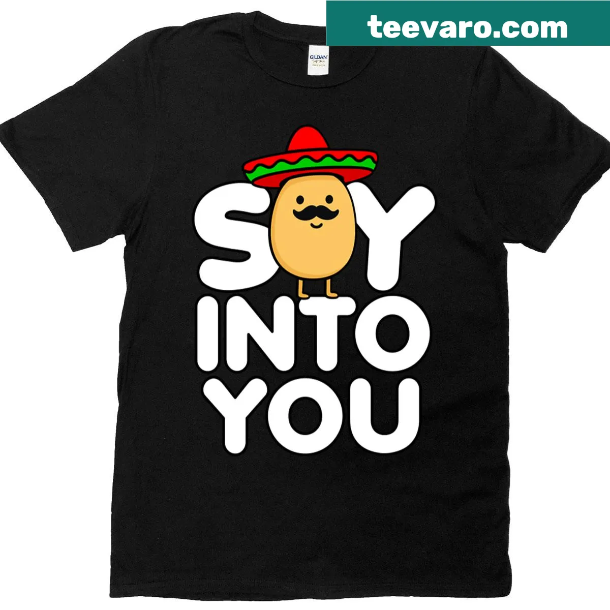 Cute food pun t-shirt with soy sauce bottle and text — on a men's t-shirt