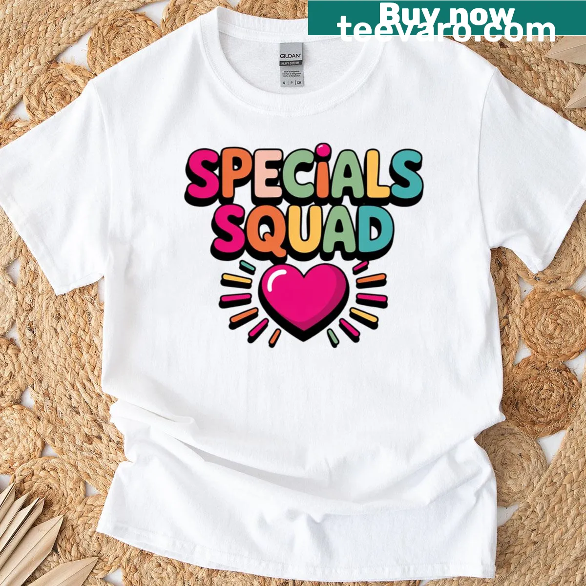 Playful T-shirt for Specials teachers with illustrations of art, music, gym, and tech icons — on a men's t-shirt