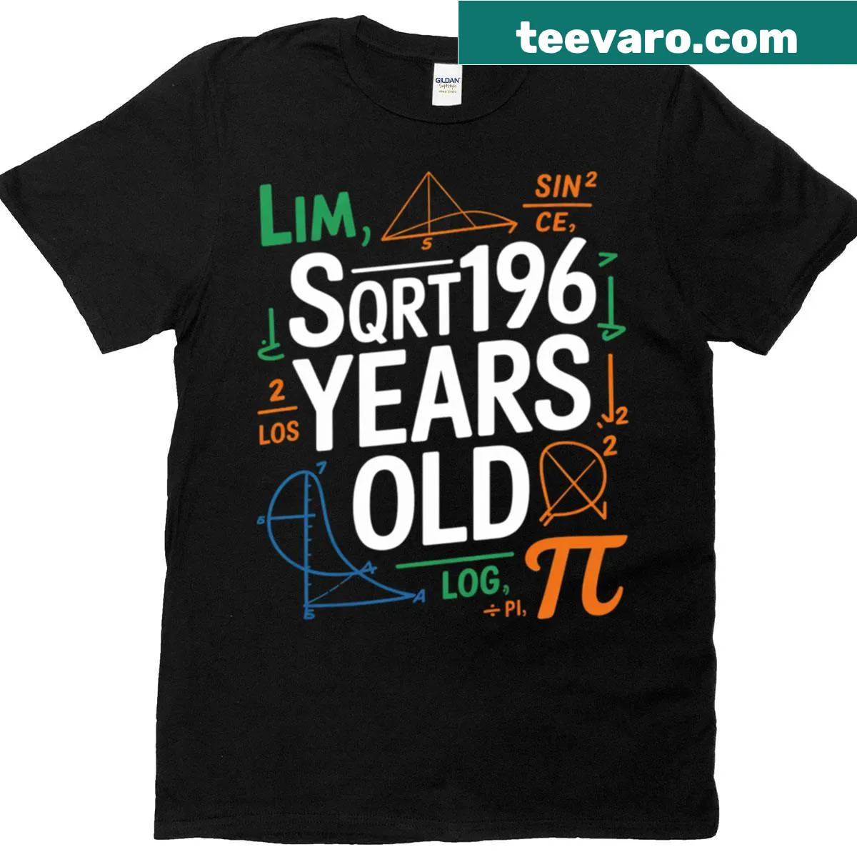 Graphic T-shirt displaying square root of 196 for 14th birthday — on a men's t-shirt