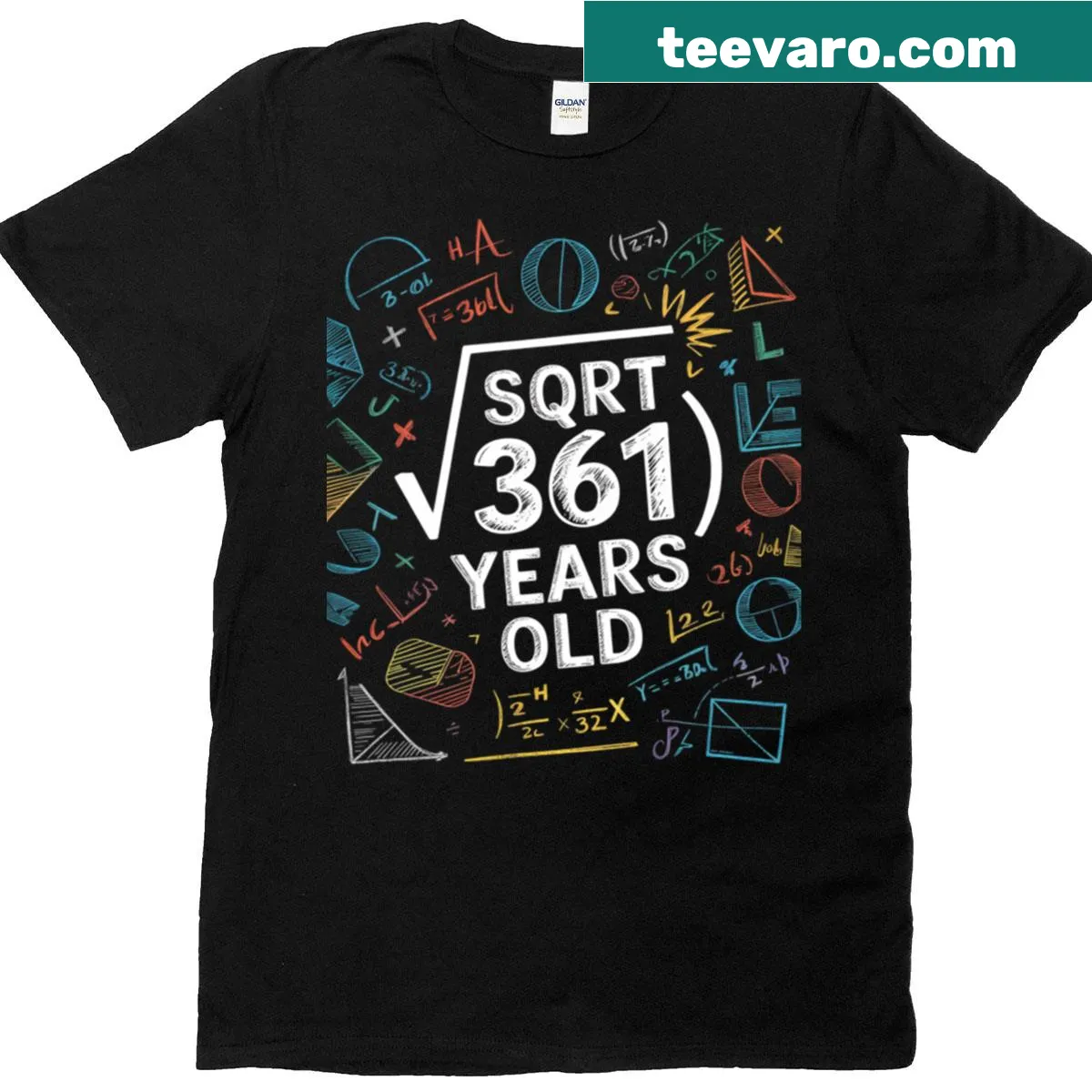 19th birthday math T-shirt featuring square root of 361 — on a men's t-shirt