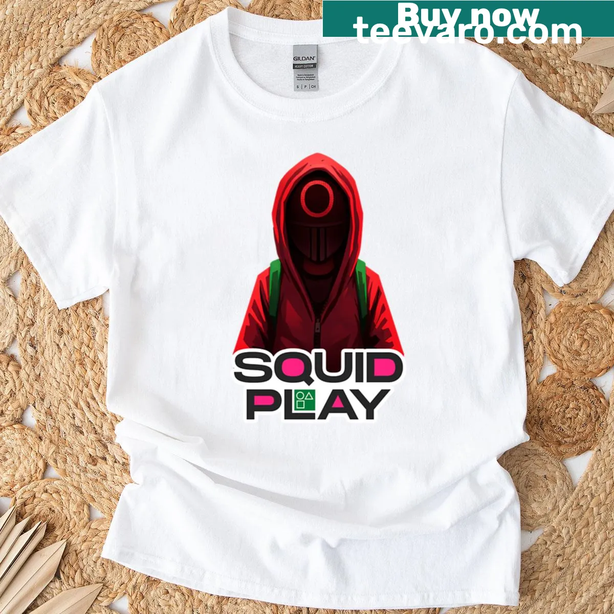 Artistic Squid Game T-shirt featuring iconic game motifs — on a men's t-shirt
