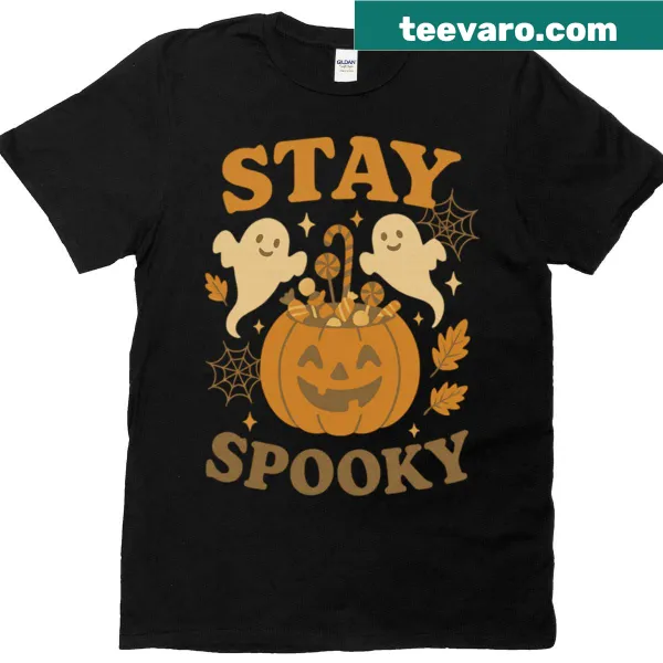 Retro Halloween T-shirt with a cute ghost and pumpkin design