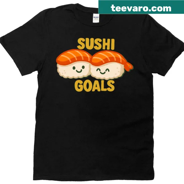 Cute salmon nigiri illustration graphic T-shirt for sushi lovers.