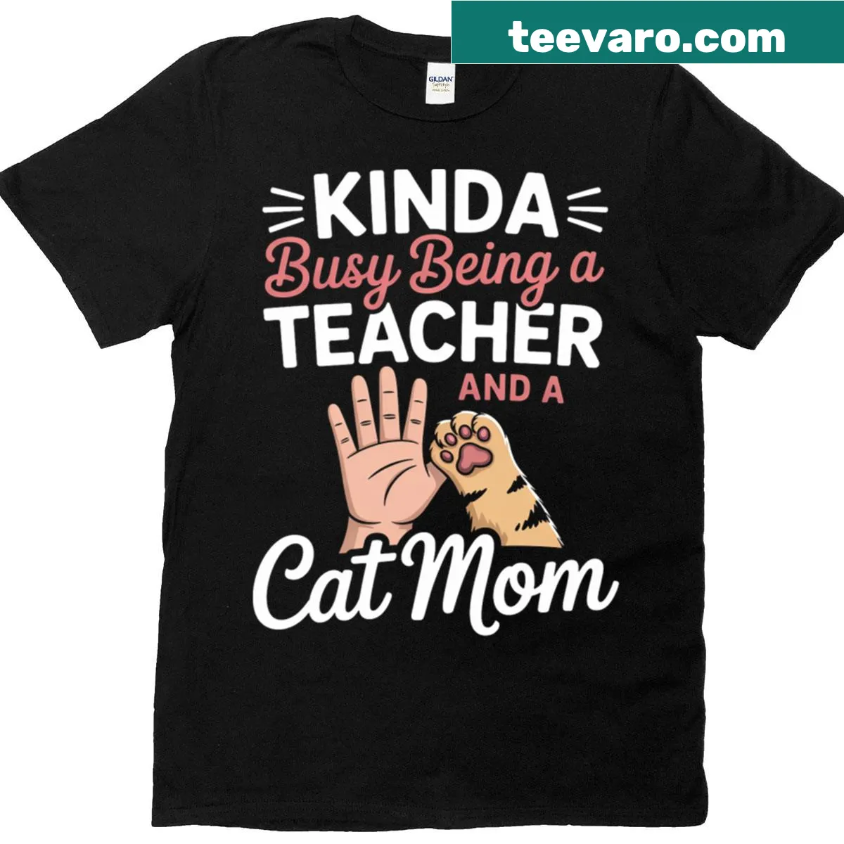 Teacher and Cat Mom T-shirt with affectionate text design. — on a men's t-shirt
