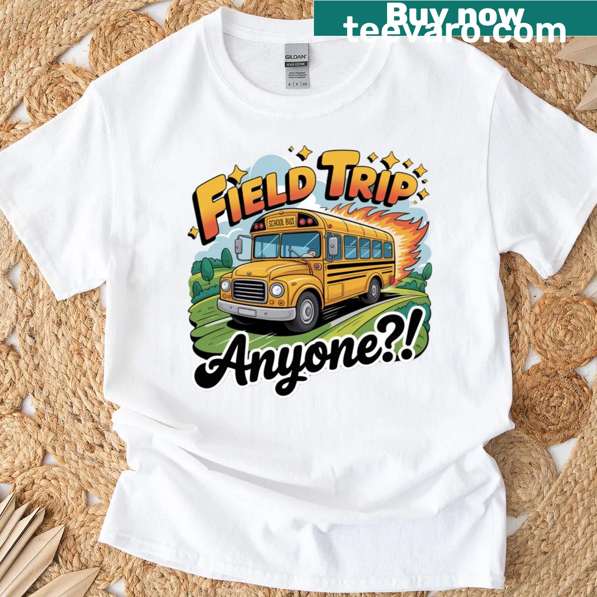 Illustrative Field Day teacher t-shirt with fun activity graphics — on a men's t-shirt