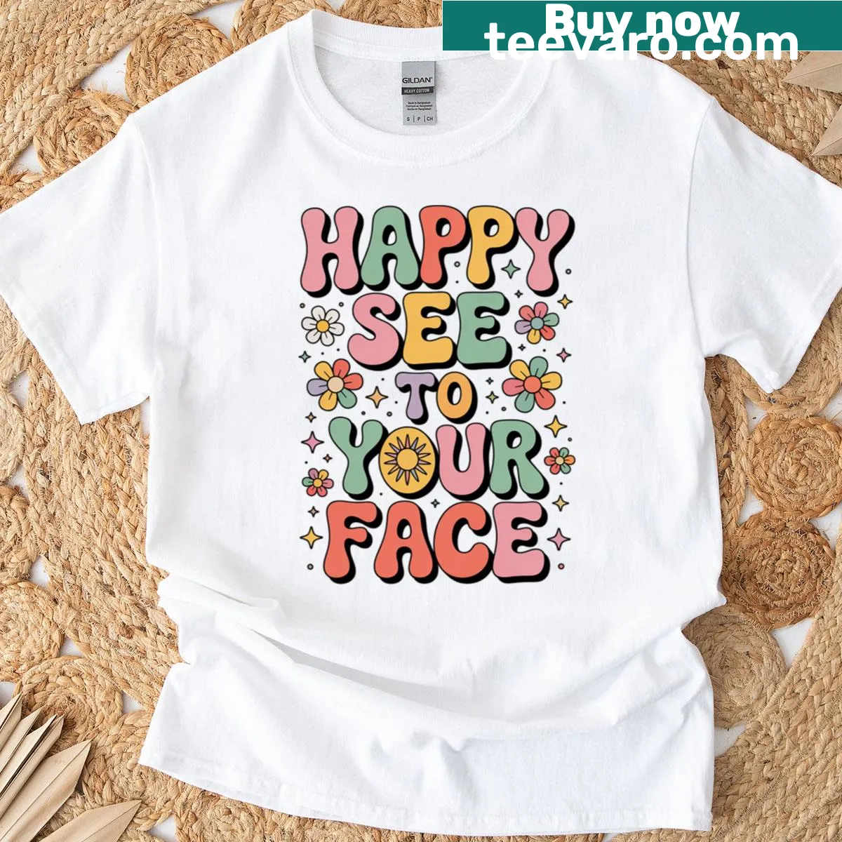 Teacher t-shirt with 'Happy To See Your Face' text design — on a men's t-shirt
