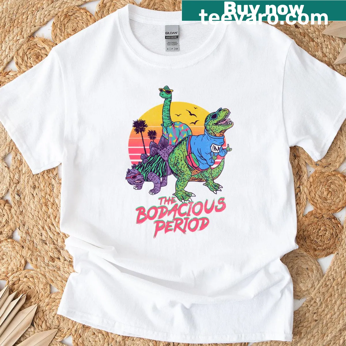 Text-based shirt featuring 'The Bodacious Period' in striking typography. — on a men's t-shirt