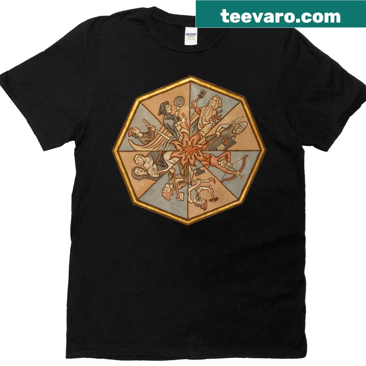 Typographic design of the Eightfold Rule on a t-shirt — on a men's t-shirt