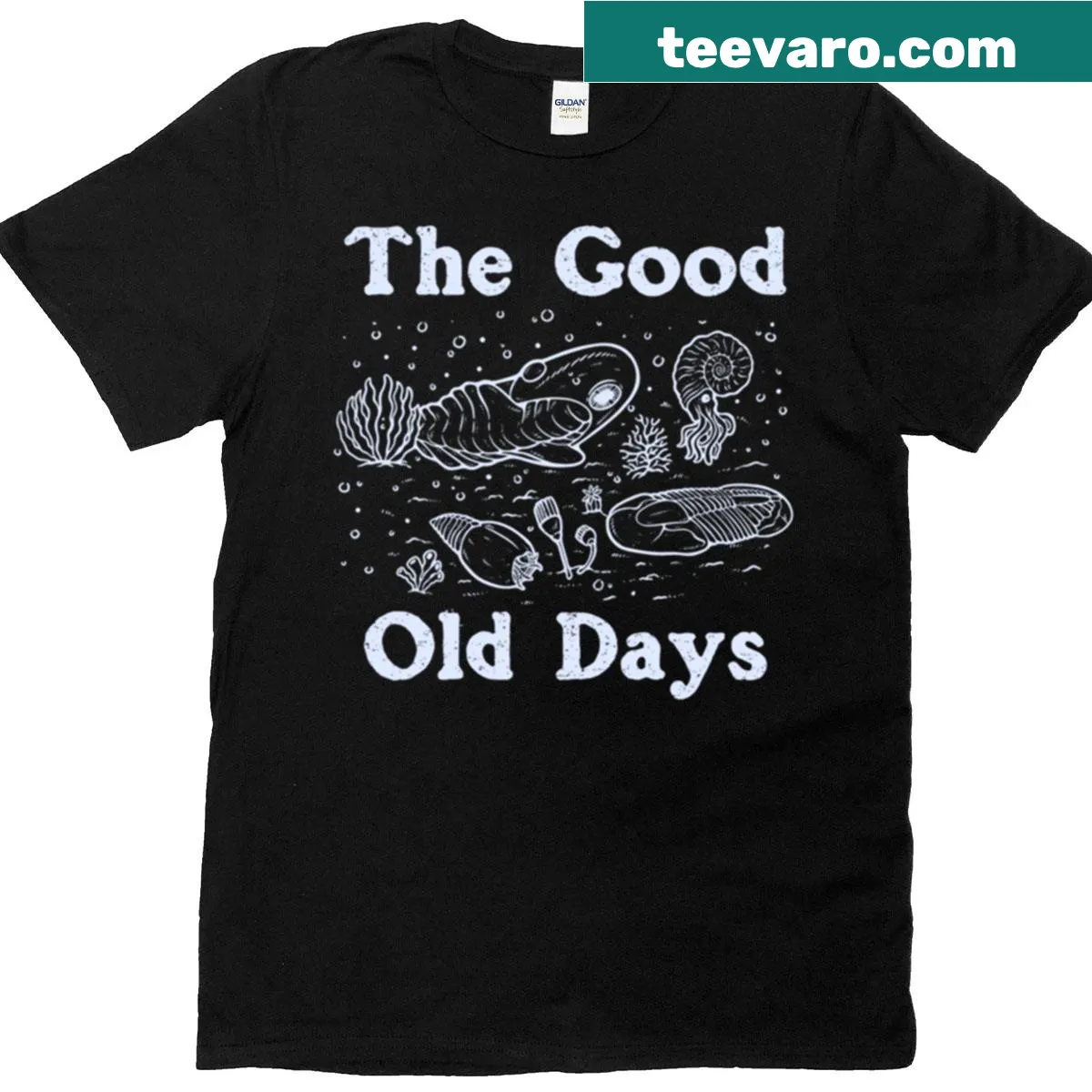 Vintage-inspired oversized t-shirt featuring evolution fossils — on a men's t-shirt