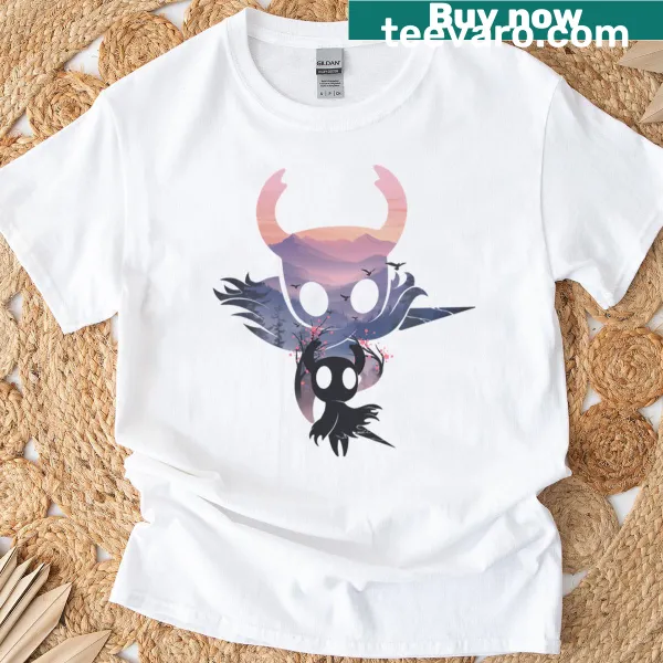 Illustration of a knight from Hollow Knight on a T-shirt