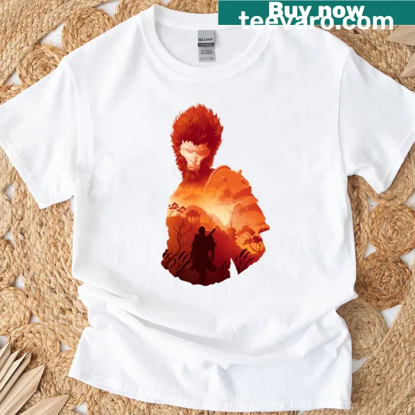 Cartoon of Sun Wukong on an oversized T-shirt