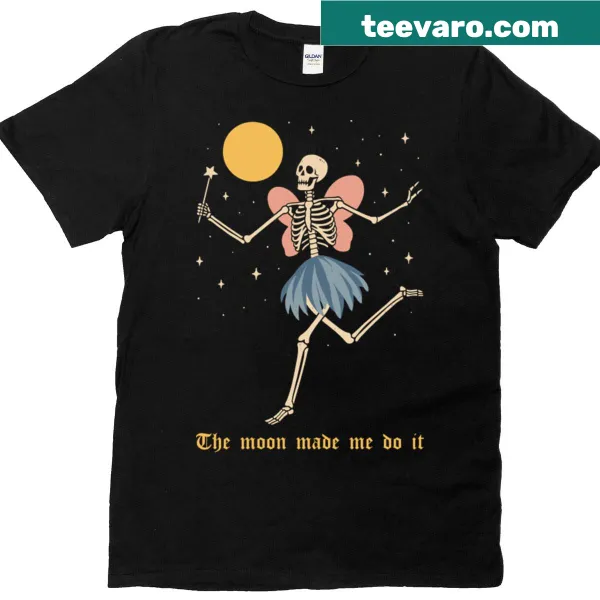 Typography t-shirt with the phrase 'The Moon Made Me Do It'