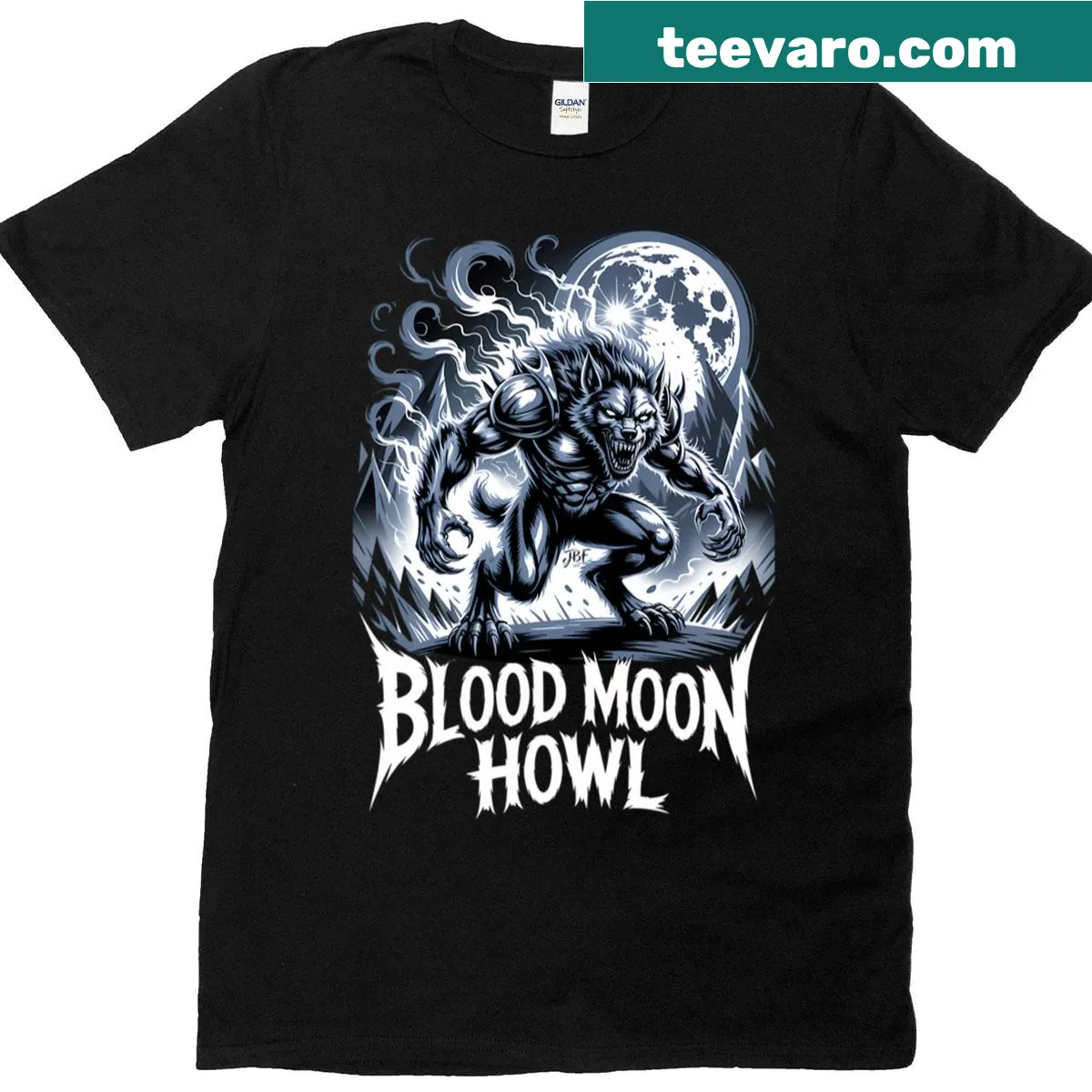 Oversized T-shirt with a dark fantasy werewolf graphic — on a men's t-shirt