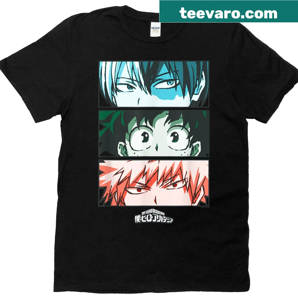 Anime T-shirt featuring Todoroki and Deku characters — on a men's t-shirt