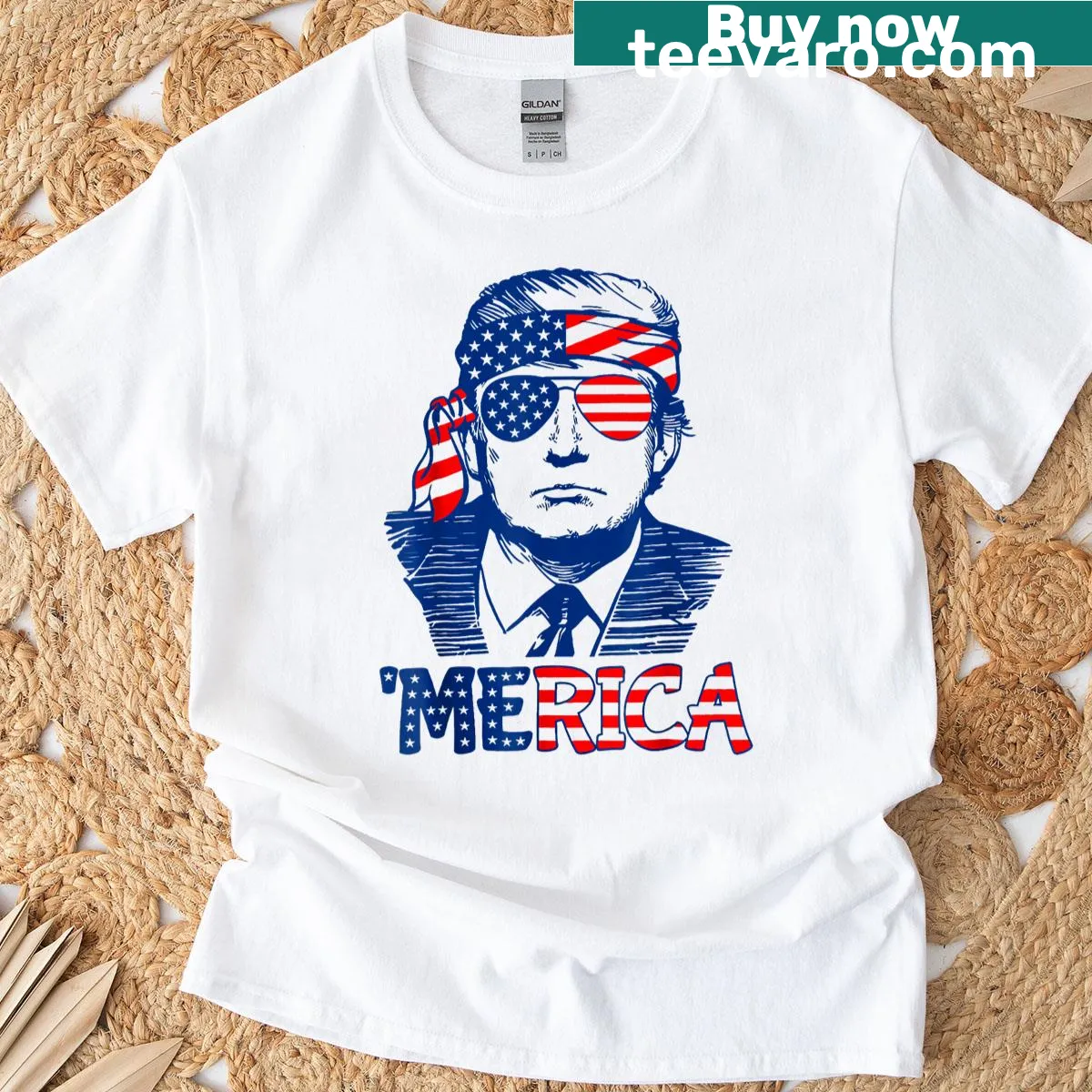 Patriotic T-shirt featuring American flag and bold text. — on a men's t-shirt