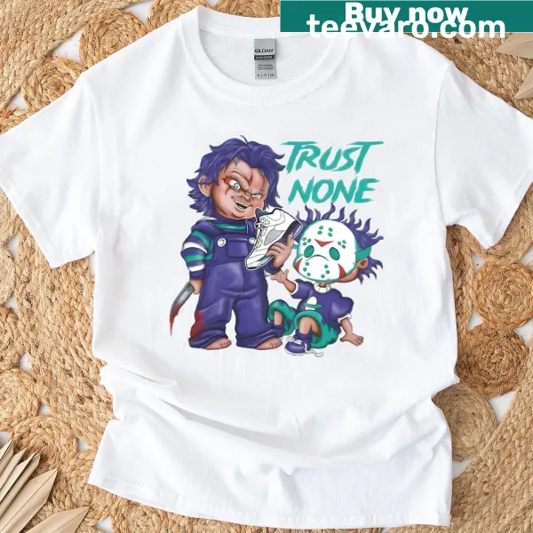 Street art inspired T-shirt featuring a killer doll illustration.