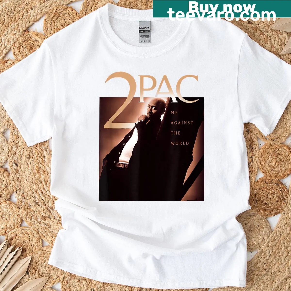 T-shirt featuring the phrase 'Me Against The World' in tribute to Tupac Shakur — on a men's t-shirt
