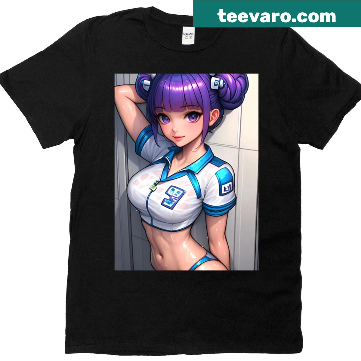Oversized T-shirt with charming unicorn anime design — on a men's t-shirt