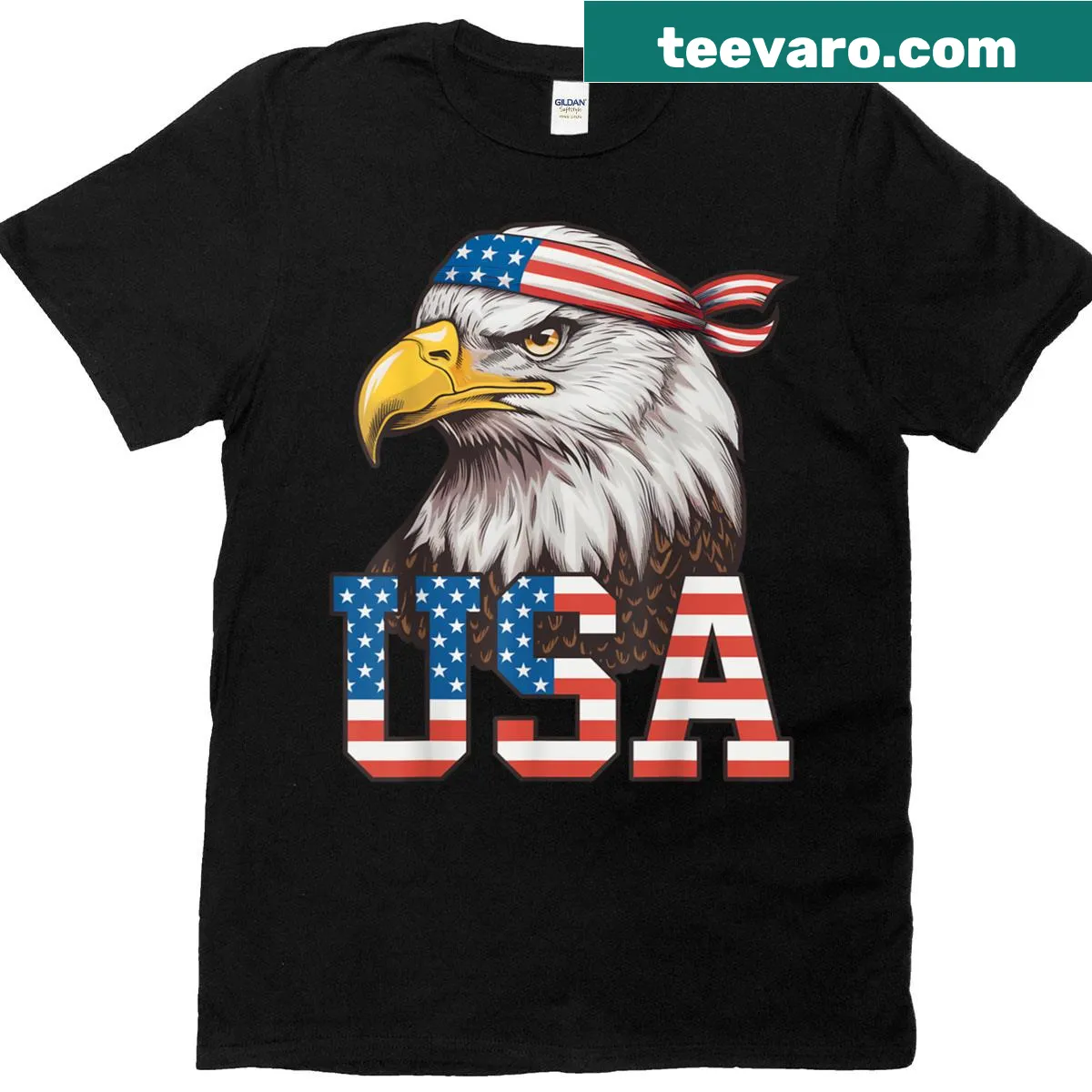 Patriotic T-shirt featuring the American flag and a bald eagle — on a men's t-shirt
