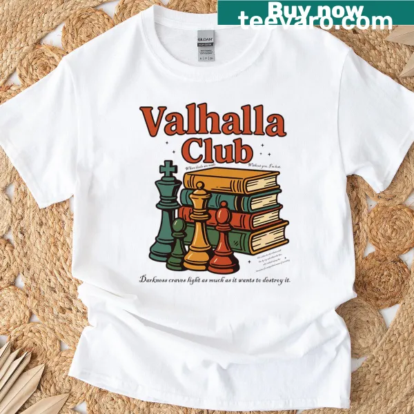 Illustrative t-shirt featuring Valhalla Club Kings of Sin theme