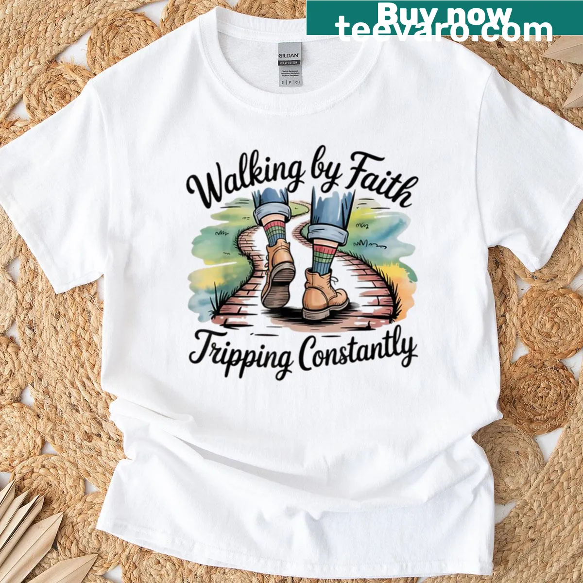 Inspirational t-shirt with faith-themed typography design — on a men's t-shirt