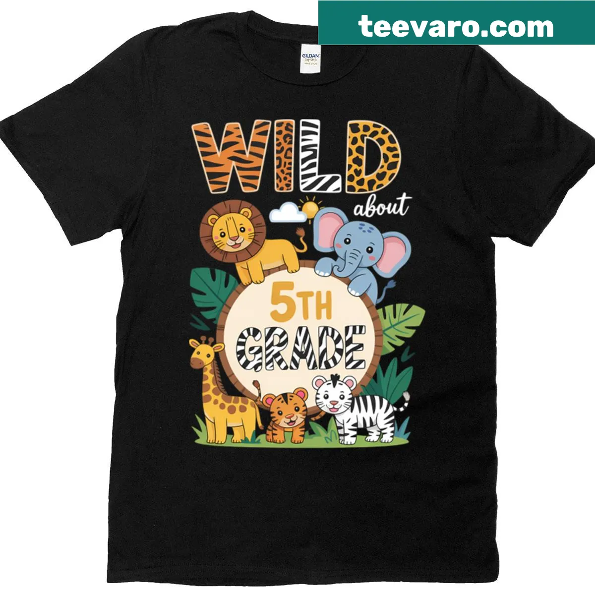 Back-to-school t-shirt with jungle animals design for fifth graders — on a men's t-shirt