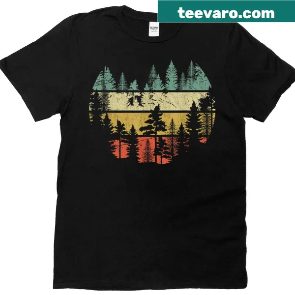 Retro forest graphic on a sleeveless outdoor T-shirt