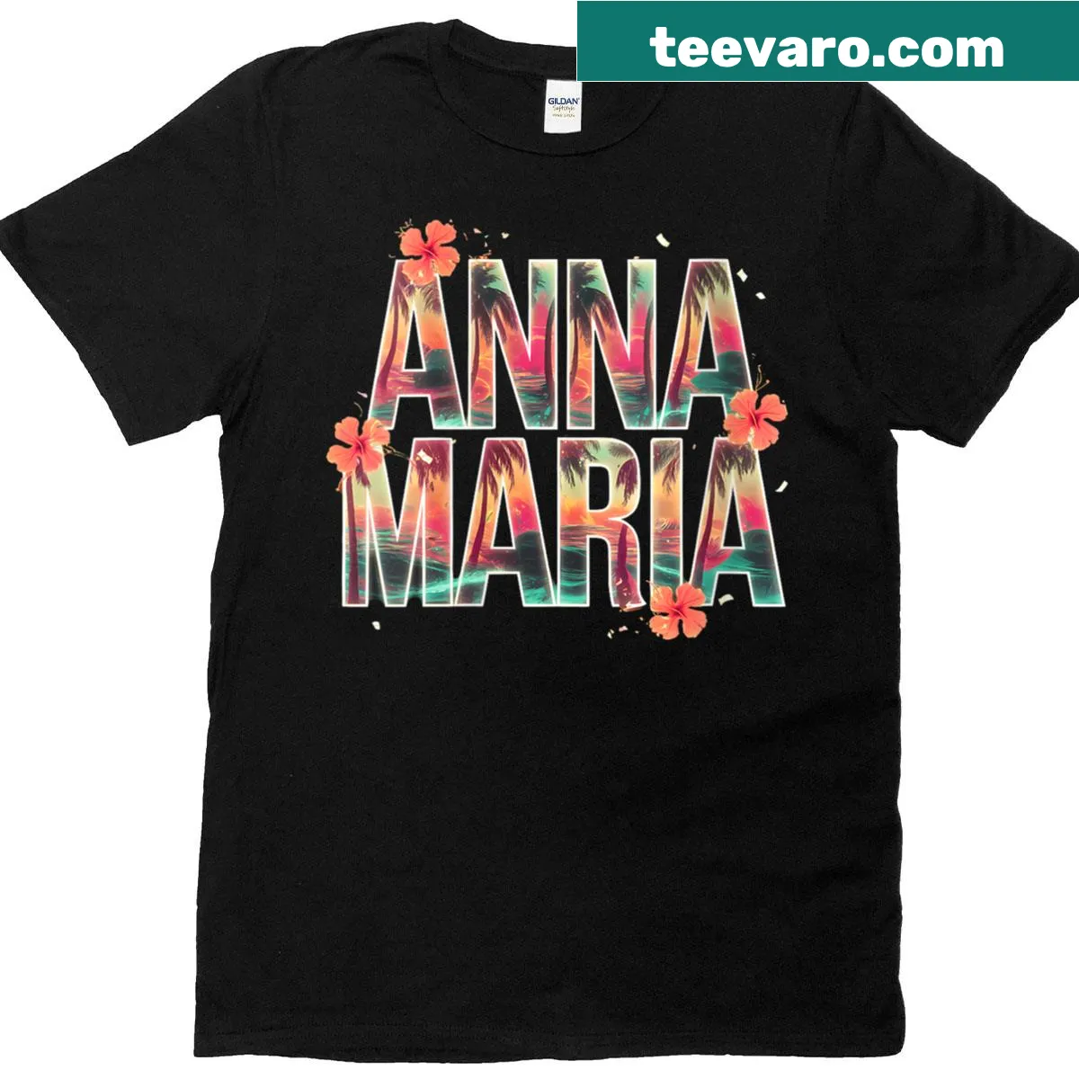 Illustrated beach vacation T-shirt featuring Anna Maria Beach — on a men's t-shirt
