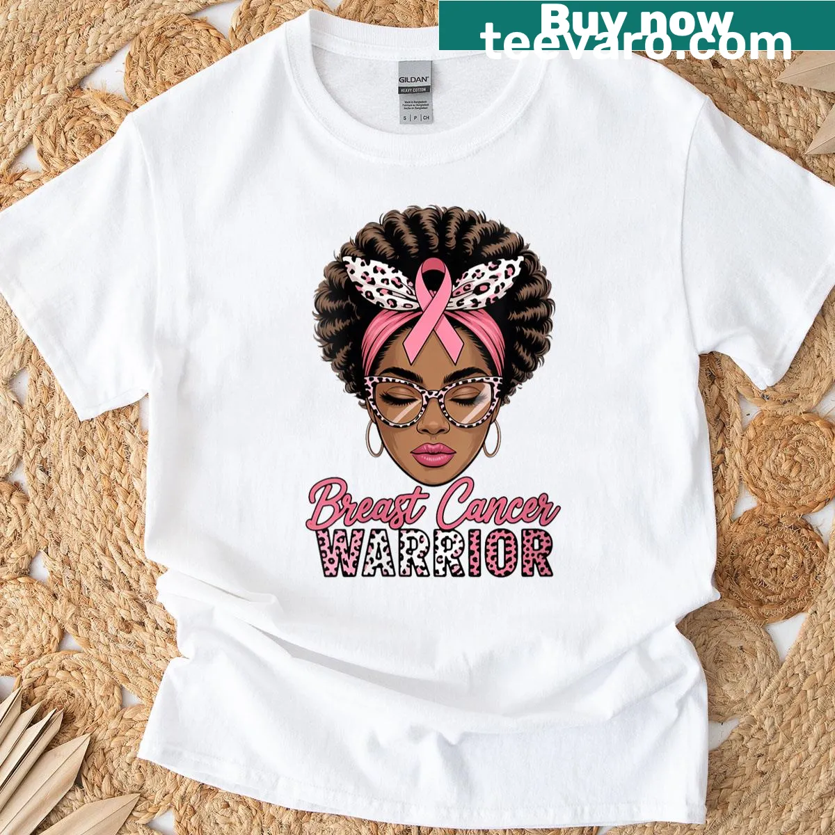Illustrative breast cancer awareness t-shirt celebrating Black women survivors — on a men's t-shirt