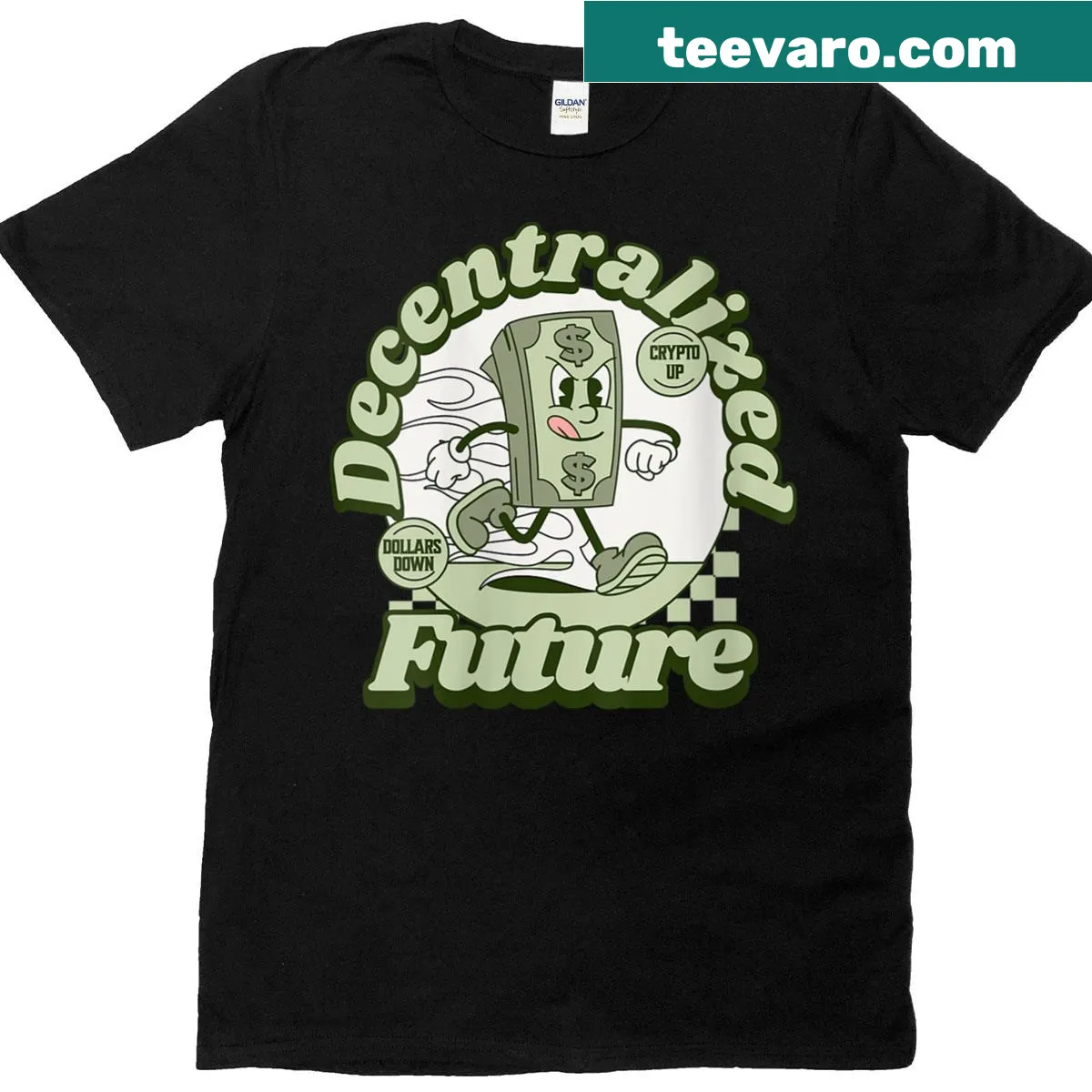 Crypto-themed T-shirt with bold DeFi and finance text — on a men's t-shirt