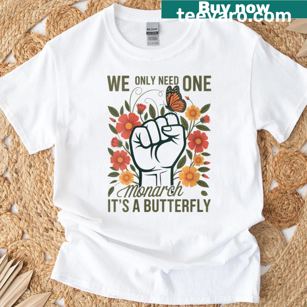 Vintage floral design featuring a butterfly on a T-shirt — on a men's t-shirt