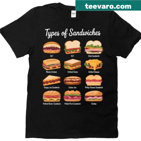 T-shirt featuring a variety of sandwich illustrations