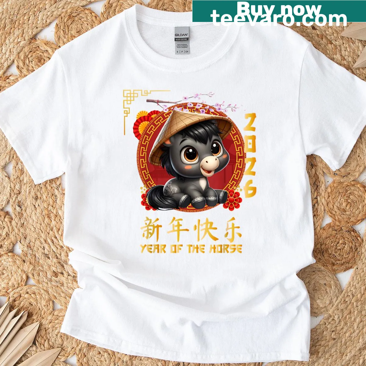 Kids T-shirt featuring a horse design for the 2026 Lunar New Year — on a men's t-shirt