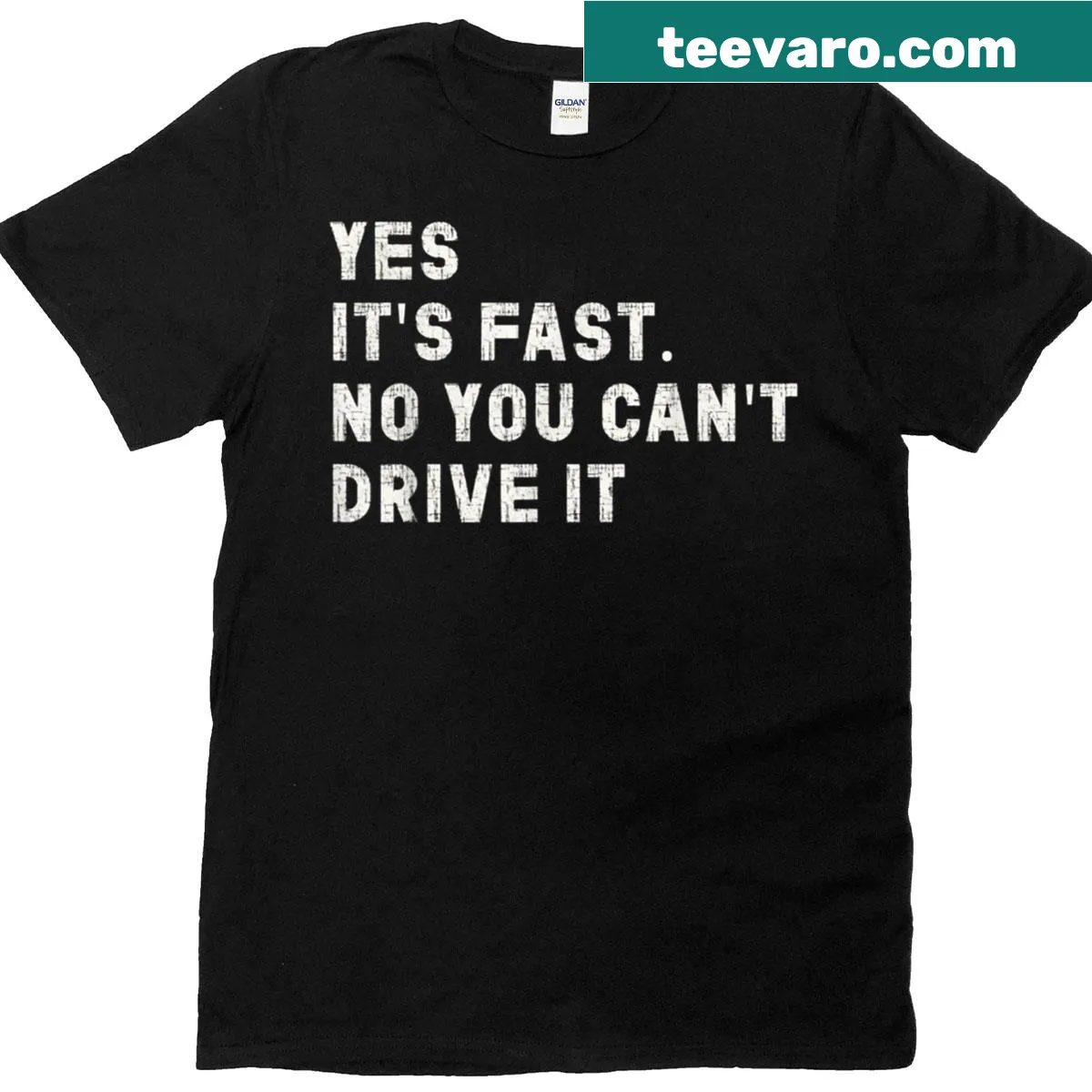 Bold T-shirt with a speed car driving phrase — on a men's t-shirt