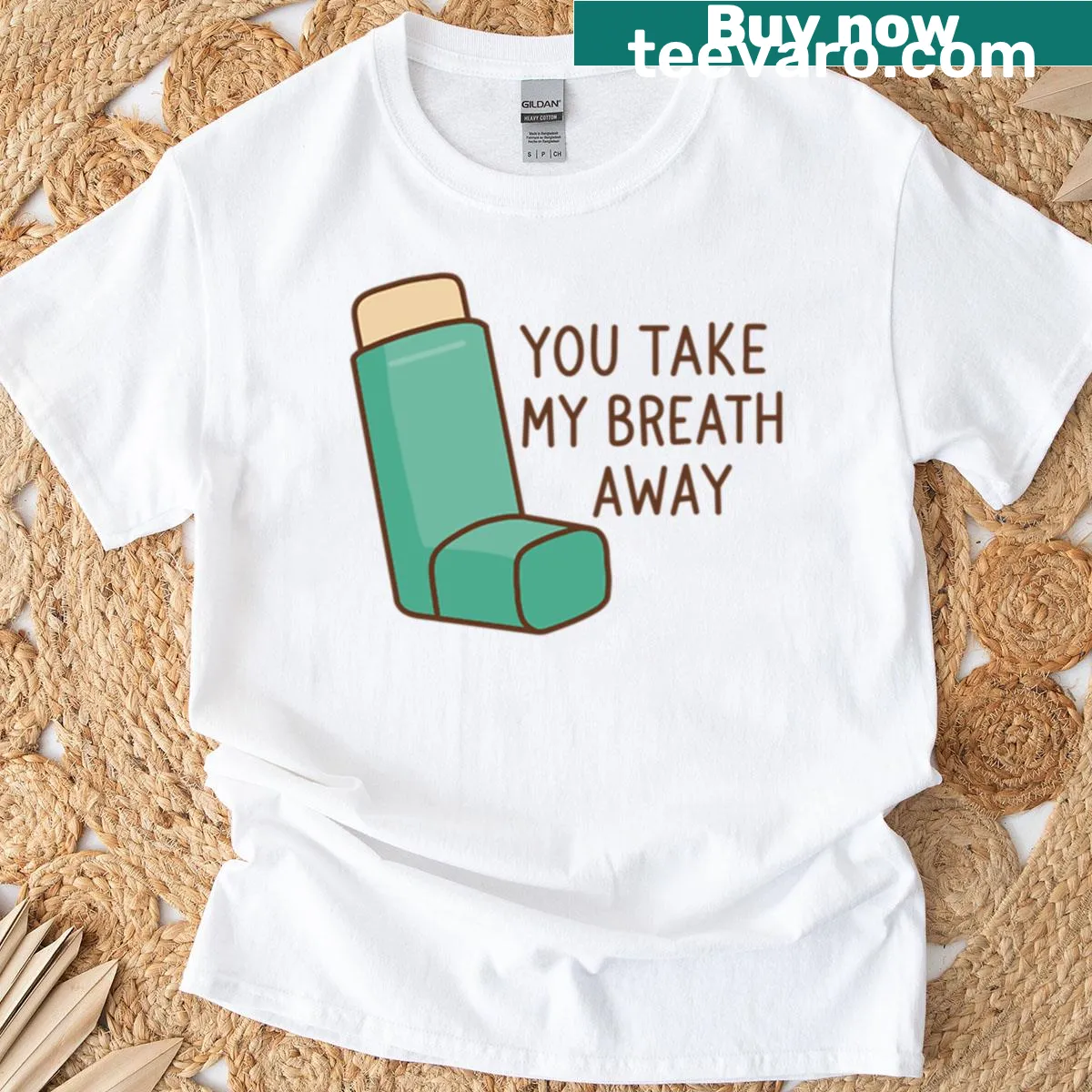T-shirt with 'You Take My Breathe Away' and inhaler graphic — on a men's t-shirt