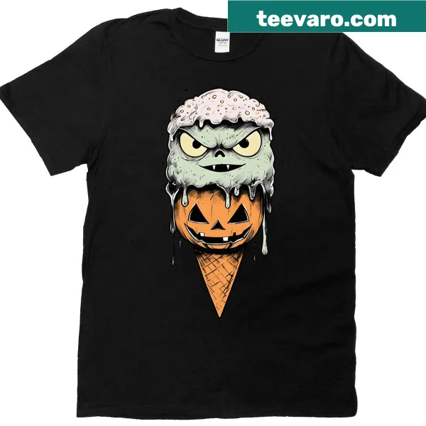 Cartoon Zombie Halloween Ice Cream T-shirt with a playful design