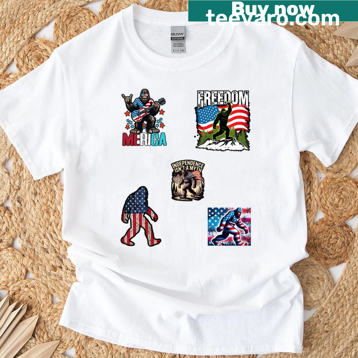 Bigfoot-themed tee celebrating Independence Day. — on a men's t-shirt