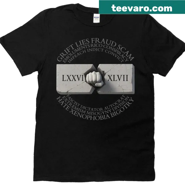 Minimalist t-shirt with Roman numerals '8647' symbolizing resistance
