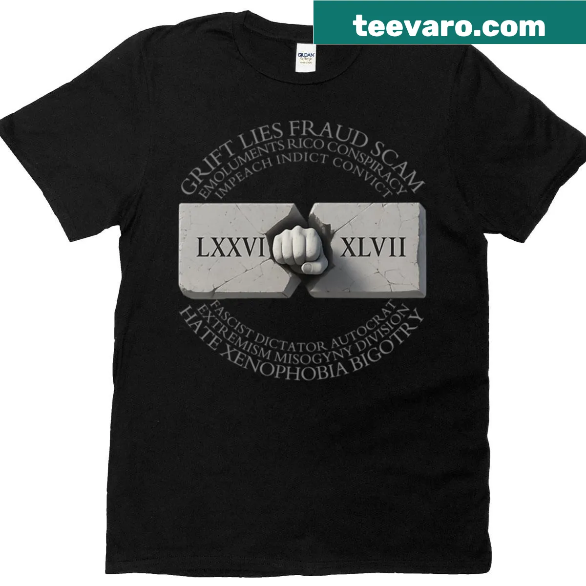 Minimalist t-shirt with Roman numerals '8647' symbolizing resistance — on a men's t-shirt