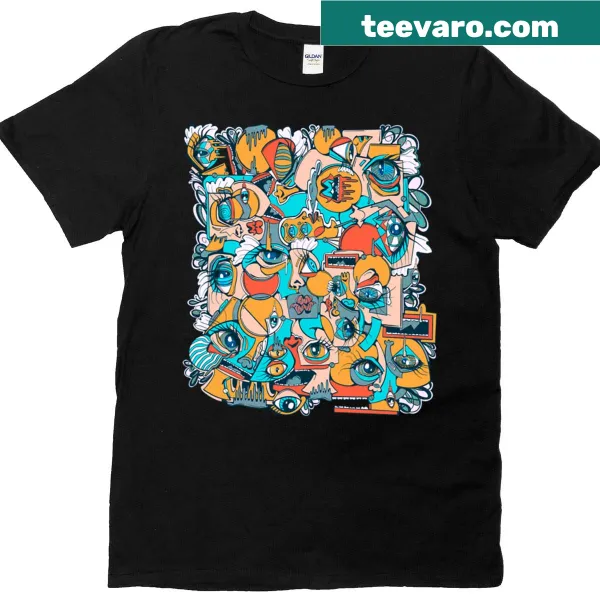 Abstract tee featuring cubism and graffiti eye pattern